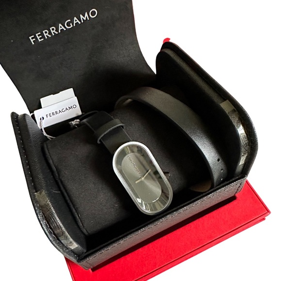 Brand new Ferragamo wrap around black leather watch. NWT and box main image 4